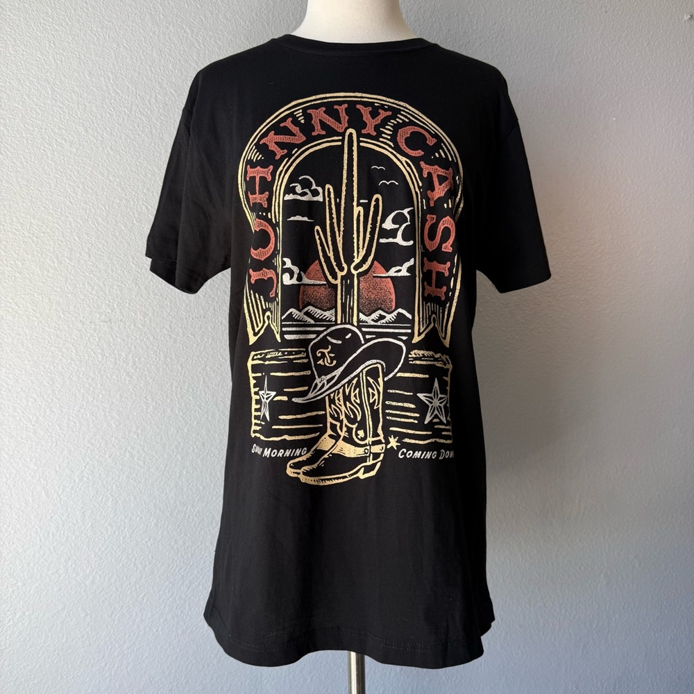 Black Johnny Cash Western Cowboy Graphic T-Shirt